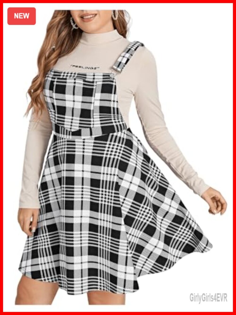 Plus Size Plaid A-Line Overall Dress High Waist Ruffle Hem Sleeveless